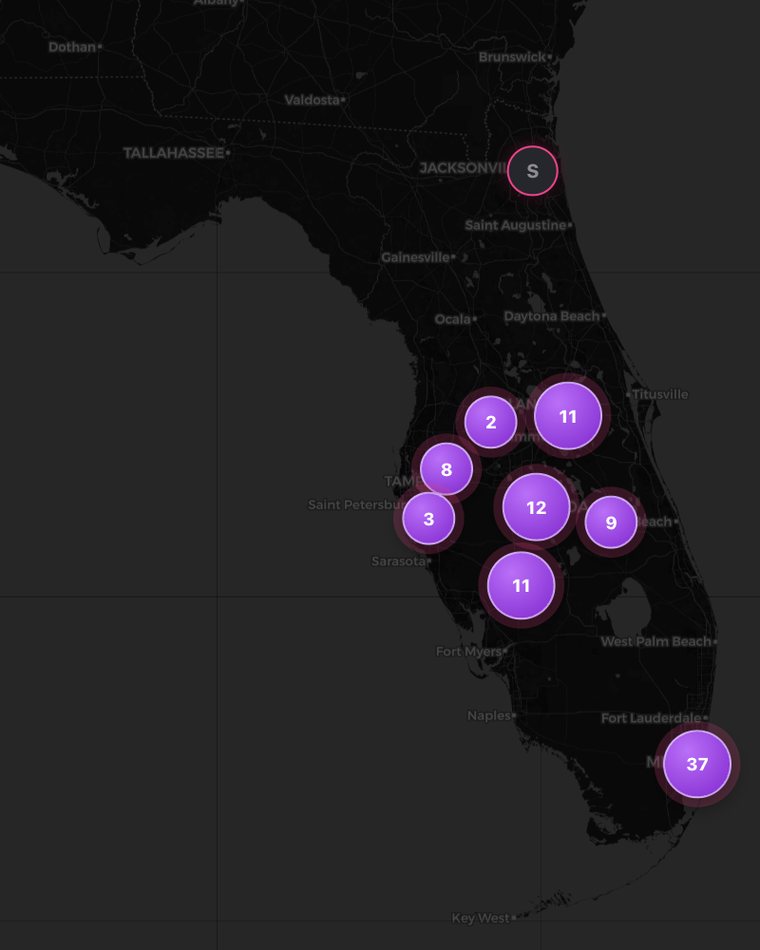 The Fanswiper map showing clustered OnlyFans creators across the United States